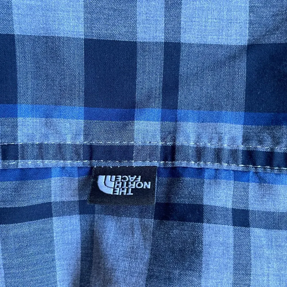 The North Face Plaid Snap Button Shirt Mens S Blue Gray Short Sleeve